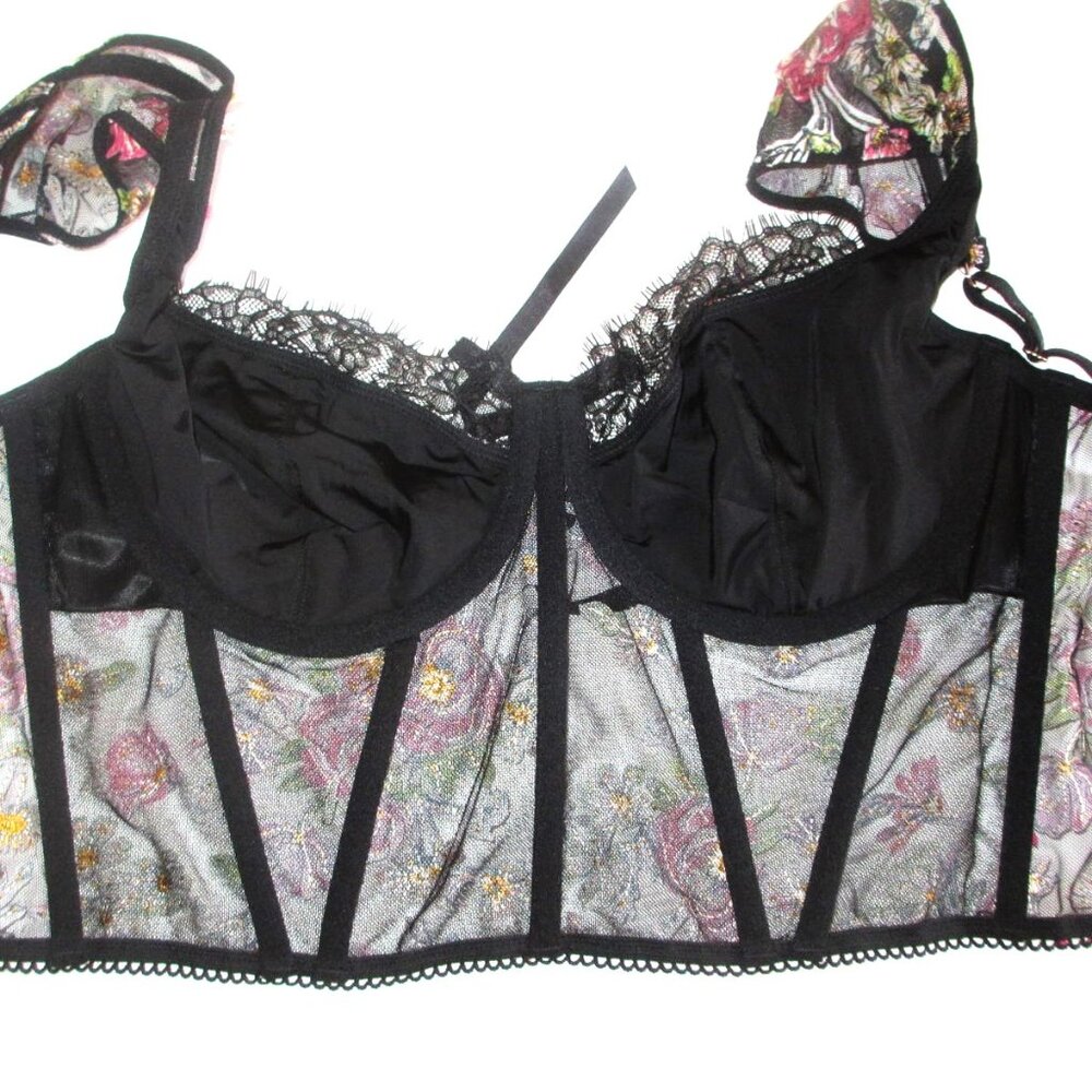 36C VICTORIA'S SECRET Dream Angels Unlined Bra Top Black Pink Floral Embroidered - Picture 7 of 8